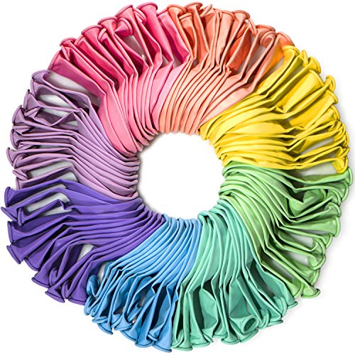 WinkyBoom Pastel Balloons Assorted Color 12 Inch 100 Pack Unicorn Birthday Rainbow Party Decoration Latex Balloons
