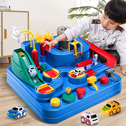 TEMI Kids Race Track Toys for Boy Car Adventure Toy for 3 4 5 6 7 Years Old Boys Girls, Puzzle Rail Cars, City Rescue Playsets Magnet Toys w/ 3 Mini Cars, Preschool Educational Car Games Gift Toys