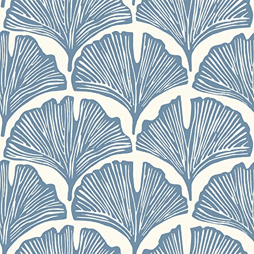 Tempaper x Novogratz Waverly Blue Feather Palm Removable Peel and Stick Wallpaper, 20.5 in X 16.5 ft, Made in The USA