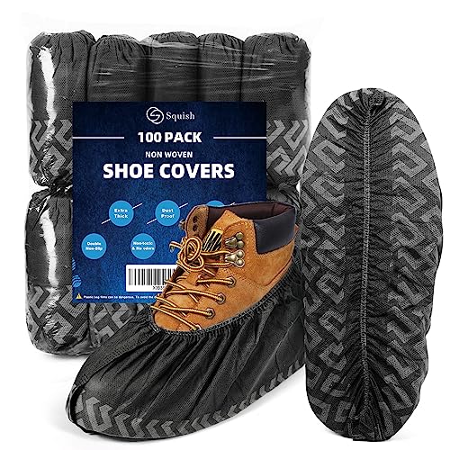 squish Shoe Covers Disposable Non Slip, 100 Pack(50 pairs) Thick Extra Disposable Boot Covers Slip Proof Shoe Cover for Indoors Outdoors Recyclable Durable Protector Covers Fits Virtually Most Shoes