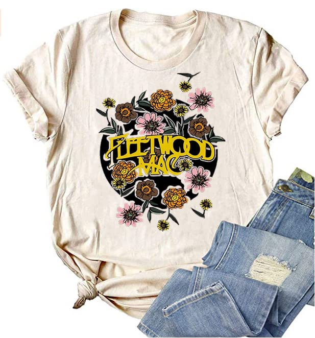 Women Country Music Bleached Shirts Casual Rock Band Tee Tops Concert Outfit T-Shirt Sleeve Summer Vacation Tops(Large,Beige)