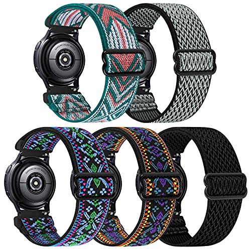 5 pack Stretchy Nylon Watch Bands Compatible with Samsung galaxy watch active 2 bands 40mm 44mm/Active 40mm/Galaxy Watch 3 41mm/Galaxy Watch 42mm/Gear S2/Galaxy Watch 4 5 6 Fabric 20mm Wristband MZF