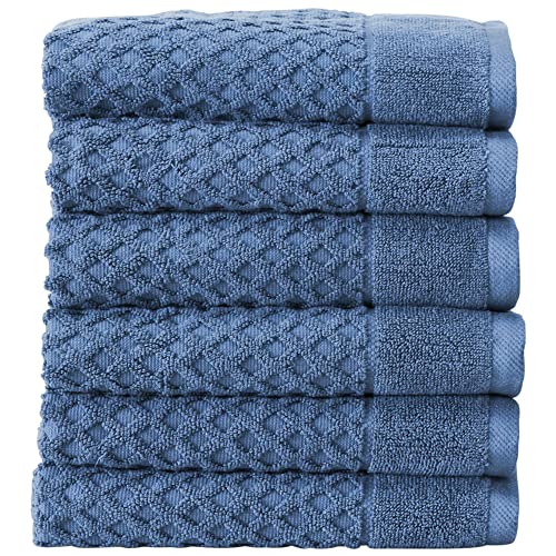 Great Bay Home 100% Cotton Blue Hand Towels | 6 Soft Bathroom Hand Towels | Highly Absorbent, Quick Dry Bath Towels | Grayson Collection (Set of 6, Diamond Blue)