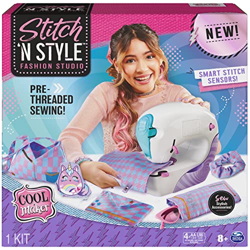 Cool Maker, Stitch ‘N Style Fashion Studio, Pre-Threaded Sewing Machine Toy, Fabric & Water Transfer Prints, Arts & Crafts for Kids
