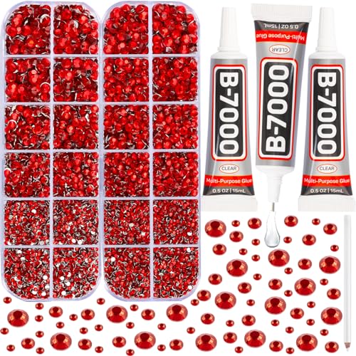 11000Pcs Red Rhinestones with b7000 Glue for Crafts Clothing Clothes Nails Crafting Shoes Tumblers Tshirt,Bright Red Rinestones Flatback Gems Flat Back Red Crystals Diamonds 2-5mm Assorted Mixed Sizes