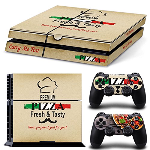 ZOOMHITSKINS PS4 Console and Controller Skins, Pizza Box Man Boy Slice Pepperoni Cheese Patty Pie Food, Durable, Bubble-Free Goo-Free, 1 Console Skin 2 Controller Skins, Made in USA