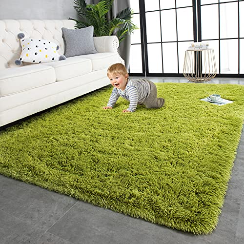 TWINNIS Super Soft Shaggy Rugs Fluffy Carpets, 4x5.9 Feet, Indoor Modern Plush Area Rugs for Living Room Bedroom Kids Room Nursery Home Decor, Upgrade Anti-Skid Durable Rectangular Fuzzy Rug, Green