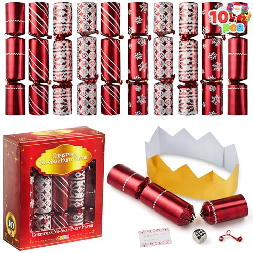 JOYIN 10 Pack Christmas Party Favor Non-Snap Red Deluxe Snowflake Design Party Table Favors with Holiday Party Favor Supplies for Kids and Adults, Christmas Parties, Dinners and Holidays