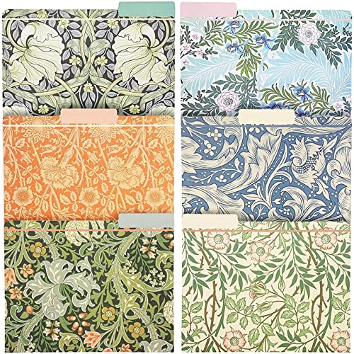 12 Pack William Morris Floral File Folders, Decorative 1/3 Cut Tab, Letter-Size Holders for Home Office in 6 Patterned Design
