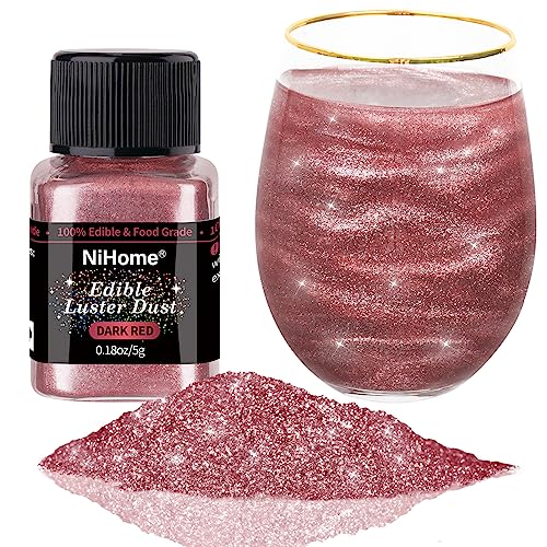 NiHome Edible Food-Grade Glimmer Powder Glitter Luster Dust Metallic Food Decorating Sprinkle Glimmery Dust for Drink Wine Beverage Cake Candy Dessert Bakery Restaurant Vegan (0.18oz/5g, Dark Red)