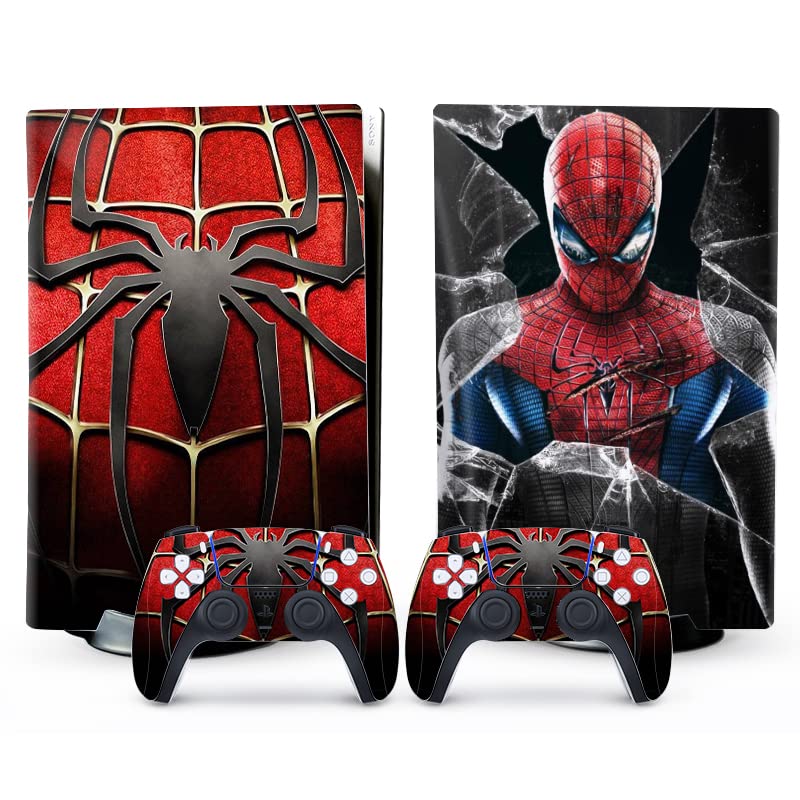 Toxxos PS5 Skin - Disc Edition Console and Controller Accessories Cover Skins PS5 Controller Skin Gift ps5 Skins for Console Full Set Red and Black PS5 Skin Spider