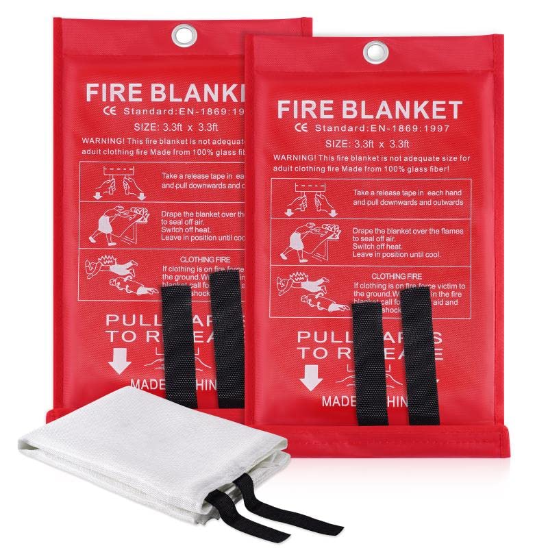 Emergency Fire Blanket for Home Kitchen - LUXJET 2 Pack Fiberglass Suppression Fire Blanket, Fire Extinguisher for Camping, Kitchen, Boat, Car & Office, Amusement Building