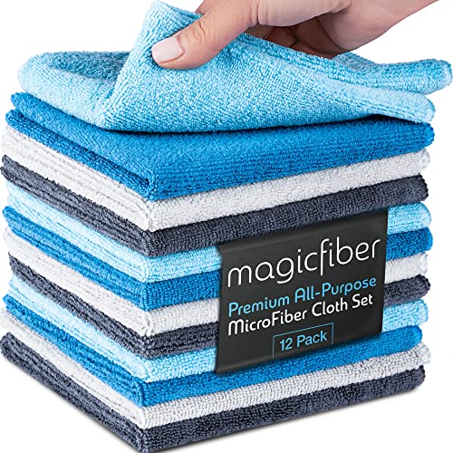 MagicFiber Microfiber Cleaning Cloth (12 Pack,13x13 in) - Thick, Soft, & Ultra Absorbent Reusable Microfiber Towel, Cleaning Rags, Micro Fiber Cloths for Dusting, Windows, Kitchenware, Cars & More!