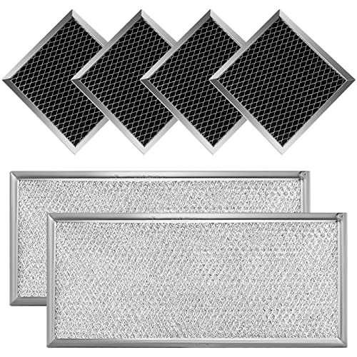 Fits for Whirlpool W10208631A Microwave Grease Filter - Approx 13' x 6' (2-Pack) & 8206230A Microwave Charcoal Filter (4-Pack)