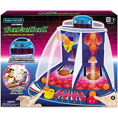 Merchant Ambassador Retro Arcade Electronic: Basketball -Tabletop Game, Electric Scoreboard, Sound Effects, 2 Players, Ages 6+