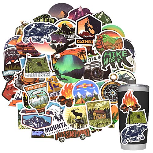 Stickers for Water Bottles Outdoor, Nature Stickers Camping Stickers Adventure Stickers for Yeti Stickers for Cooler Stickers and Decals Waterproof Vinyl Stickers for Teens Boys Kids,Girls 50Pcs