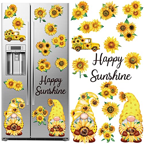 27 Pcs Sunflower Gnome Refrigerator Magnets Cruise Door Magnets Fall Car Magnets Stickers Yellow Magnetic Stickers Autumn Party Decorations Summer Fridge Garage Decals for Home Office Mailbox Decor