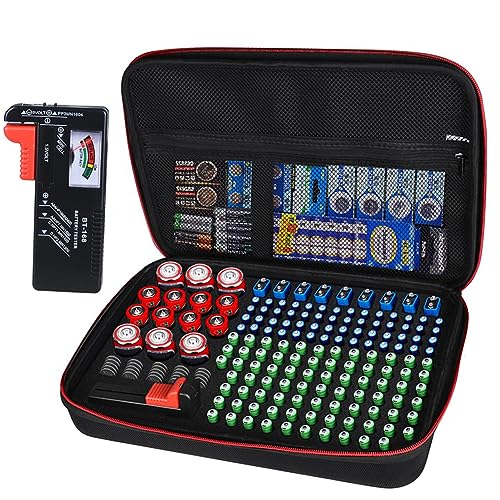 Battery Organizer Holder Storage Case with Tester,Waterproof Carrying Case 9v Battery Bag,Battery Vault Box for Garage Organization Holds 199+ Batteries AA AAA C D 9V (Batteries are Not Included)