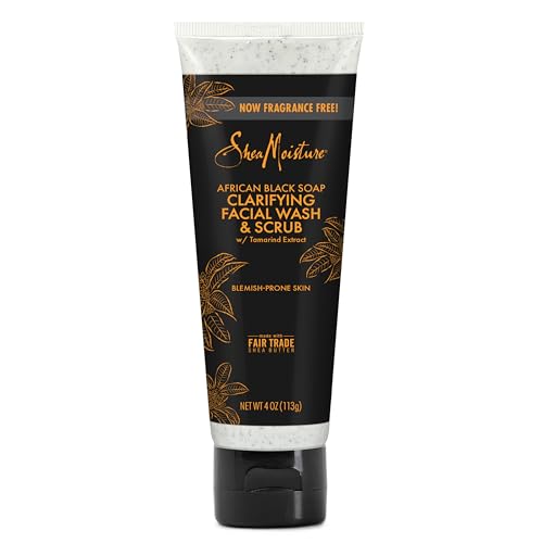 SheaMoisture Facial Wash and Scrub African Black Soap for Blemish Prone Skin to Clarify Skin 4 oz