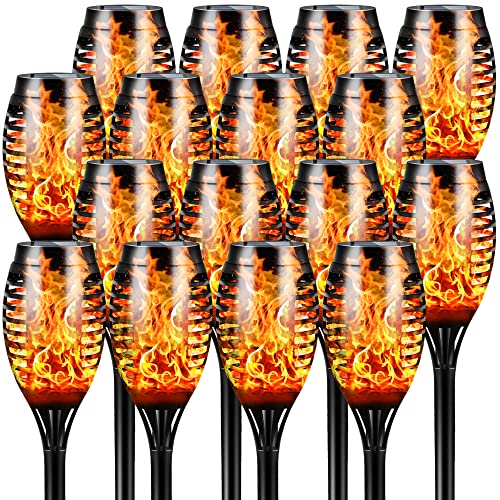 Otdair Solar Outdoor Lights, 16 Packs 12LED Solar Tiki Torches with Flickering Flame, IP65 Waterproof Mini Solar Torch Light Auto On/Off for Garden, Patio, Yard, Pathway