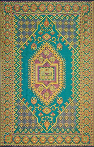Mad Mats Outdoor Rug, Reversible Plastic Mat for Patio, Porch, Deck, Kitchen & Bath, Turkish, 6' x 9', Aqua