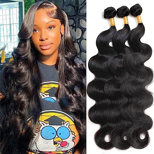 Cirvty 12A Human Hair Bundles Brazilian Body Wave Hair Bundles 20 22 24 Inch 100% Unprocessed Virgin Weave 3 Bundles Human Hair Body Wave Deals Natural Black