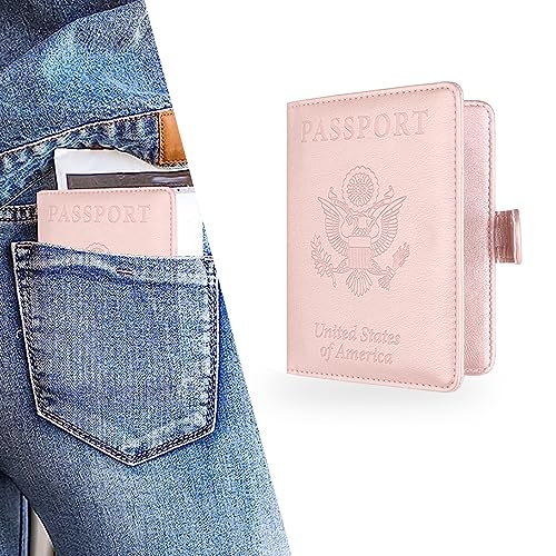 gunhunt Pack-1 Passport and Vaccine Card Holder Combo, PU Leather Functional Travel Document Cover Case, Multiple Card Slots Hold Passport, Air Ticket, Bank Card, ID Card, Credit Card (Pink)