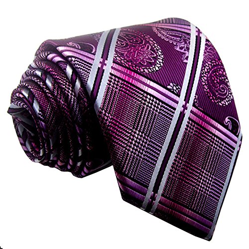 Allbebe Men's Fashion Grey Jacquard Woven Silk Tie Microfiber Formal Necktie (One size, purple grey)