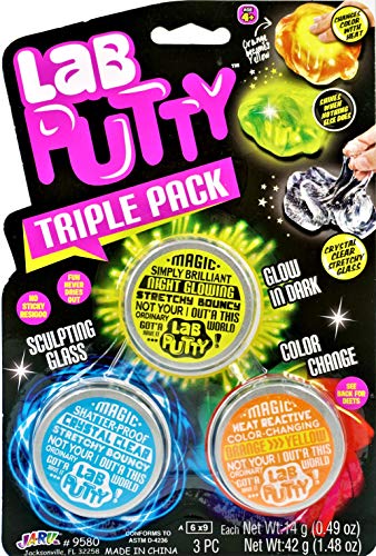 Lab Putty Assorted Magnetic, Heat Sensitive, Crystal Clear, UV Sensitive, Glow in The Dark (Random 3 Units in 1 Pack) JA-RU. Thinking Smart Crazy Stress Putty Kids Sensory Toy Stress Relief 9580-1A