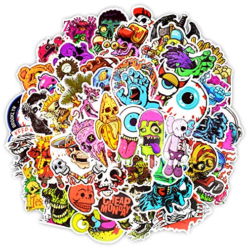 Vinyl Horror Stickers 50 Pcs Scary Stickers Pack Horror Decals Stoner Stickers for Laptop Ipad Car Luggages Water Bottle Helmet