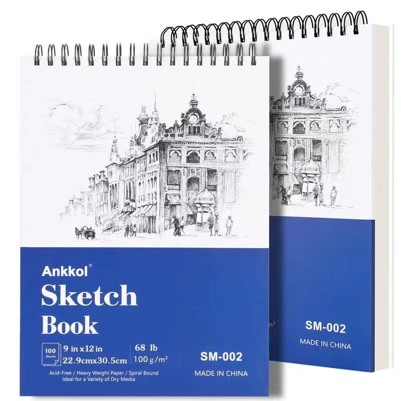 9x12 Sketchbook - Sketch Book Pack of 2, 200 Sheets (68 lb/100gsm), Spiral Bound Artist Sketch Pad, 100 Sheets Each, Durable Acid Free Drawing Paper, Ideal for Adults & Teens