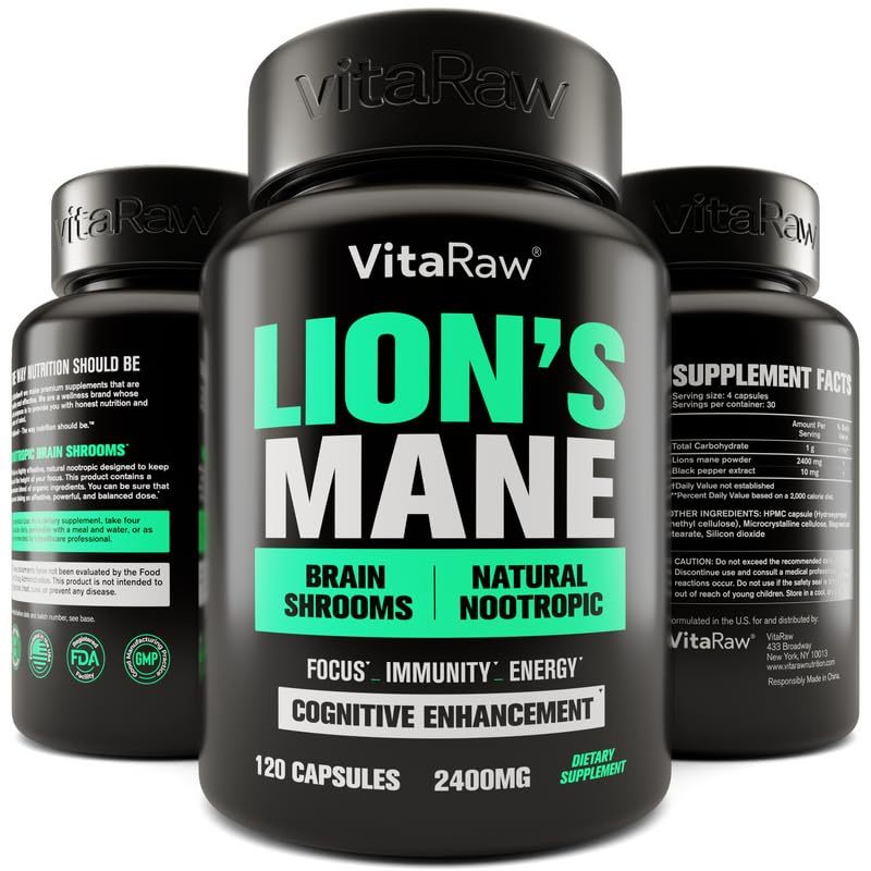 Organic Lions Mane Supplement Capsules 2400 mg - Powerful Nootropic - Helps Maintain Memory, Energy, and Mental Clarity - Vegan Brain Booster Focus Pills - Real Lion's Mane Supplement - Melena de Leon