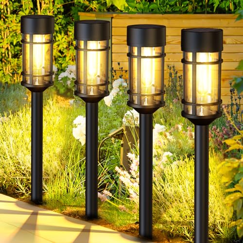 ILANCK Solar Pathway Lights 8 Pack, Bright Solar Lights Outdoor Waterproof IP65, LED Solar Garden Lights Metal Landscape Lighting for Yard, Lawn, Driveway…