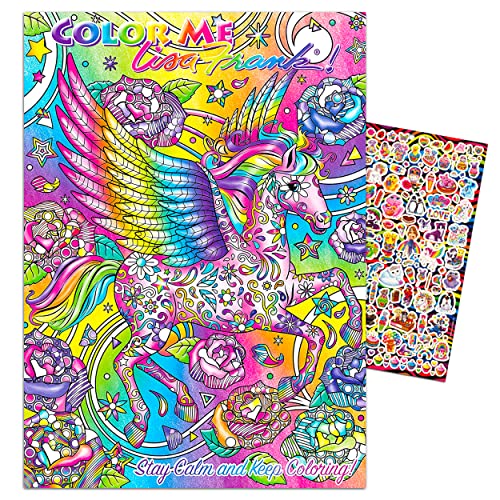 Lisa Frank Coloring Book for Adults Relaxation Set ~ Advanced Lisa Frank Adult Coloring Book with 50 Bonus Stickers (Lisa Frank Bundle)