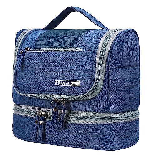 DONGZHI Toiletry Bag Travel Bag for Men and Women with Hanging Hook, Water-Resistant Makeup Cosmetic Bag Travel Organizer for Brushes Set, Shampoo, Conditioner, Accessories, Blue