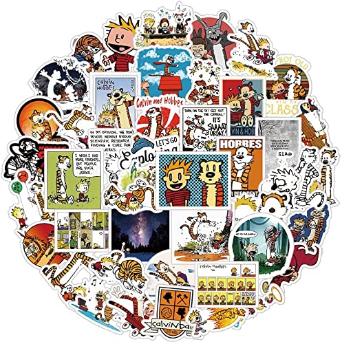 Calvin and Hobbes Stickers Pack, 50 Pcs Funny Cartoon Vinyl Waterproof Tiger Stickers for Water Bottles, Laptop,Phone, Car,Skateboard Cute Decals ​Gift for Teens Kids Party Decorations