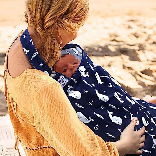UHINOOS Nursing Cover for Mom Breastfeeding, Baby Privacy Nursing Covers Up Breathable 100% Cotton with Ajustable Hoop for Mother Nursing Apron, Multi-use Newborn Rssentials Carseat Canopy (Blue)