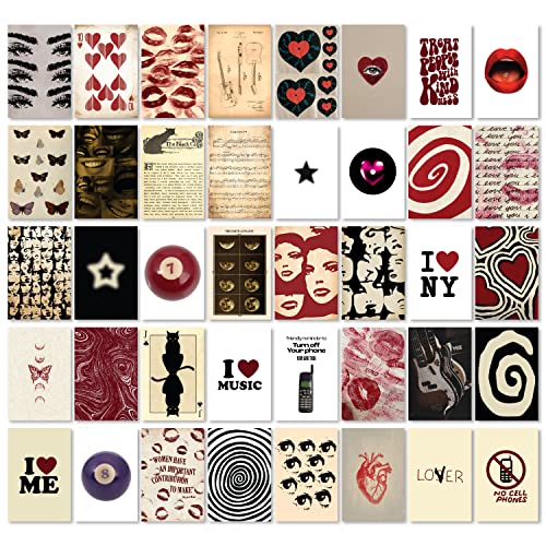 97 Decor Downtown Girl Room Decor - 40 Pcs Downtown Girl Posters Y2k Pictures, Vintage Coquette Room Decor Aesthetic, Red Retro Y2k Collage Kit, Rockstar Coquette Wall Art Prints (4x6 Inches)