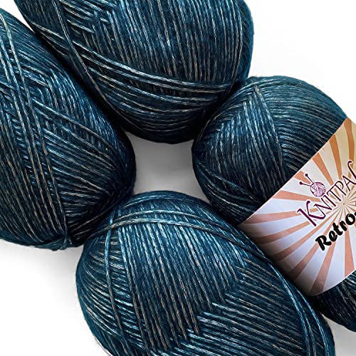 Retro-Glam Metallic Sparkle Yarn, Sheen, Soft, Shiny for Knitting and Crocheting, Bulk Size 4 Skeins, 1280yds/400g, 3 DK Weight (Teal Blue)