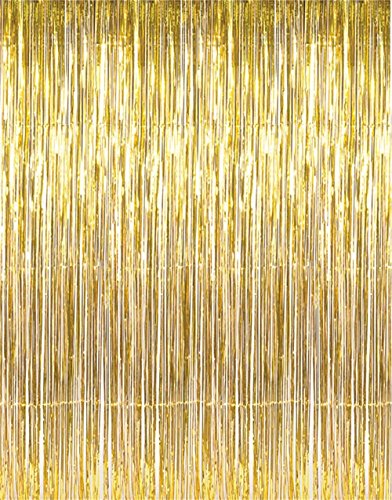 GOER 3.2 ft x 9.8 ft Metallic Tinsel Foil Fringe Curtains Party Photo Backdrop Party Streamers for Birthday,Graduation,New Year Eve Decorations Wedding Decor (1 Pack, Gold)