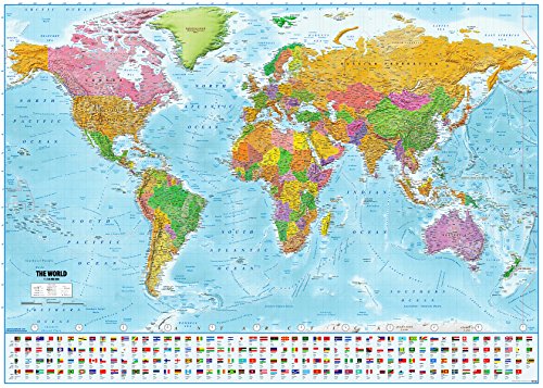 World Map with flags XXL Poster - Current Version - MAPS IN MINUTES (55'x39')
