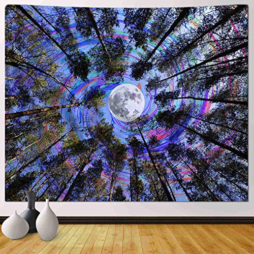 Trippy Tapestry For Bedroom Tapestry Trippy Moon For Women Home Decor 51x60 Inches Psychedelic Sky Tapestry Ceiling Tapestry For Dorm Room For Teen Girls Boys Trippy Forest Room Decor for Female