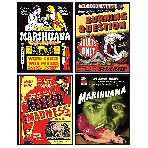 Dope Wall Decor - Weed Posters - Marijuana Gifts for Men - Pot Head Gifts - Cannabis Poster - 8x10 Stoner Room Decor - Ganja, Pot Smoker, Blunt Gifts, Accessories - Vintage Movie Poster Set