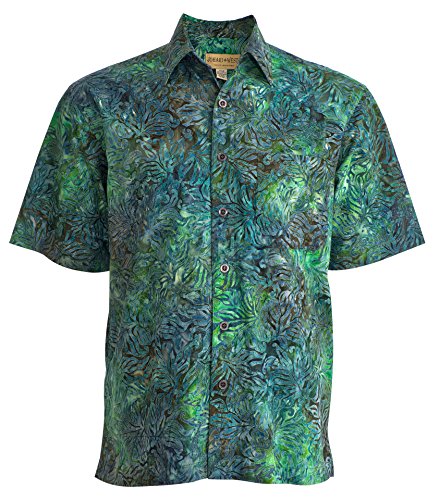 Johari West Men's Button-Down Short Sleeve Shirt, Autumn Gold, (Green, Large)