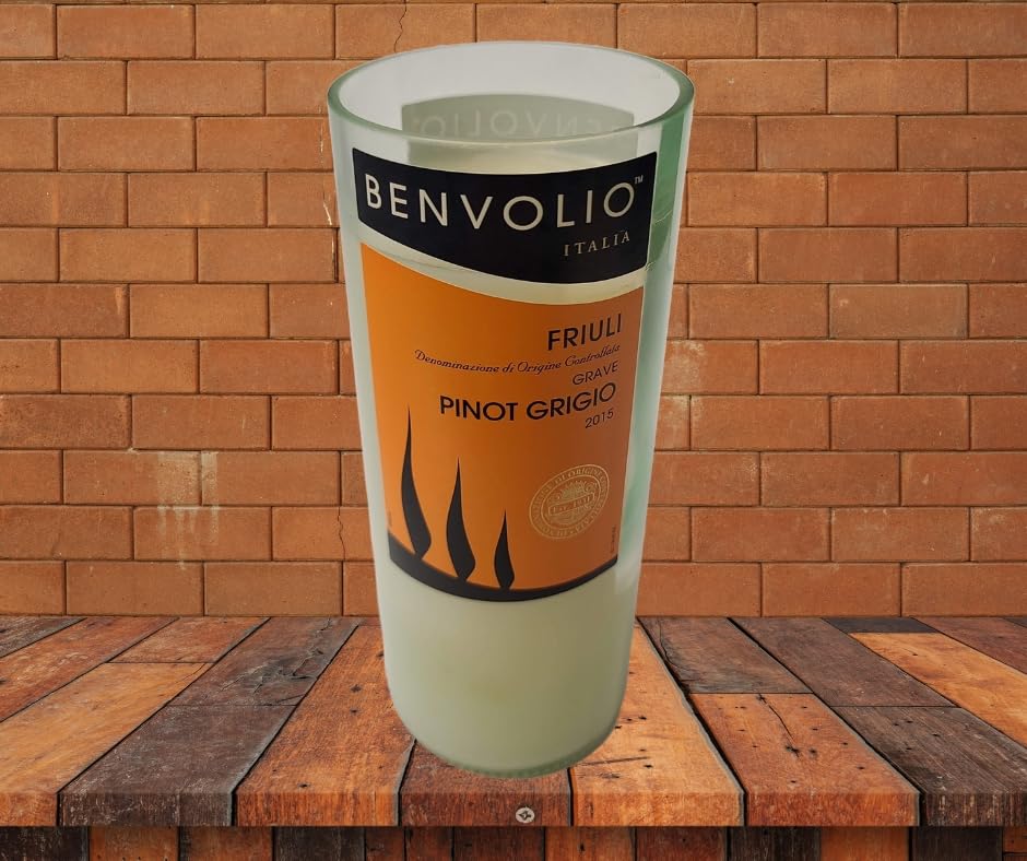2015 Benvolio Friuli Grave Pinot Grigio Wine Bottle Candle - Upcycled Elegance Meets Unique Decor - Handcrafted Artistry with a Sustainable Twist
