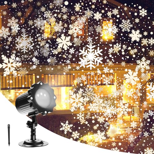 Christmas Snowflake Projector Lights, ALINKEY Highlight Dynamic LED Snow Light Projection, IP65 Waterproof Snowfall Spotlight Lighting Decor for Xmas Holiday Party Wedding Garden Landscape Home…