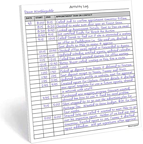 Activity Log Notepad, 50 Page Planning Pad to List a Task, Action or Contact. A Versatile Work Tool to Track Time & Organize Office Productivity. 8.5 X 11, A4 Sheets.