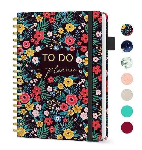 Aesthetic To Do List Notebook Planner - Simplified Undated Daily Planner to Stay Organized and Boost Productivity - Stylish Organizer Notebook for Office School Supplies, Flower Garden
