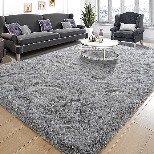 Tepook Super Soft Fluffy Rug for Bedroom, Modern Shaggy Rug Fuzzy Kids Rug for Living Room, Plush Indoor Nursery Home Decor Rug with Non-Slip Bottom, Grey, 4 X 6 Feet