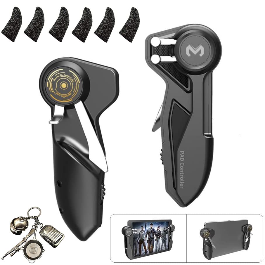 Mobile Game Controller for iPad/Tablets Hand Grip for PUBG/Knives Out//Fortnite/Call of Duty, Mobile Gaming Triggers for iPad/Andriod Tablets w/ 6pcs Finger Sleeves and PUBG Key Ring